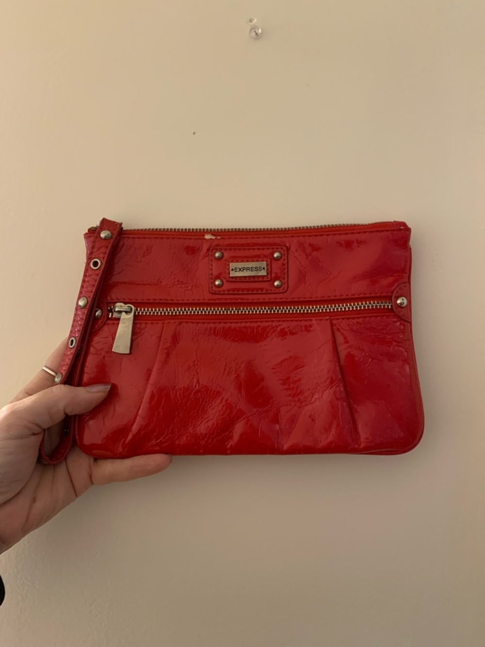 Express Red Patent Wristlet Clutch